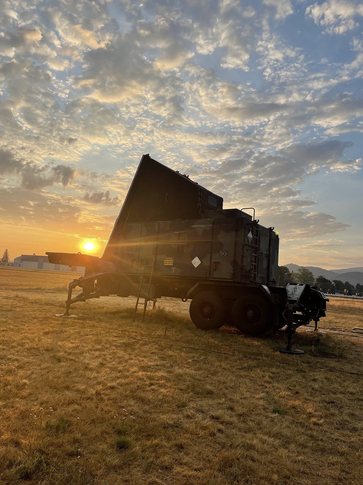 Air defense radar at sunrise